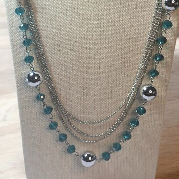 Beautiful Blue Clear & Silver Beads Multistrand Silver Tone Necklace - Picture 2 of 4